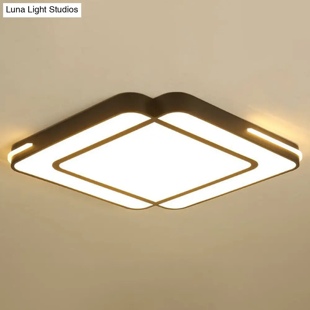 Modern Geometric Acrylic Led Ceiling Light For Living Room - Black Flush Fixture / Warm Square