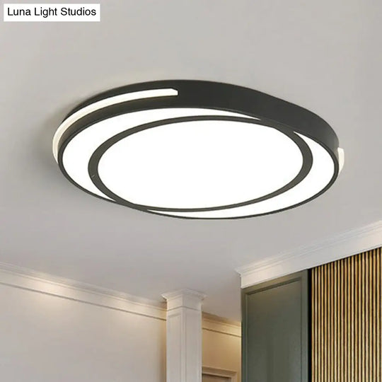 Modern Geometric Acrylic Led Ceiling Light For Living Room - Black Flush Fixture / White Round