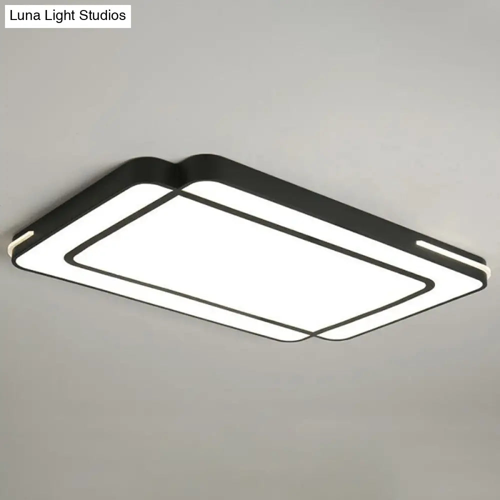 Modern Geometric Acrylic Led Ceiling Light For Living Room - Black Flush Fixture / White Rectangle