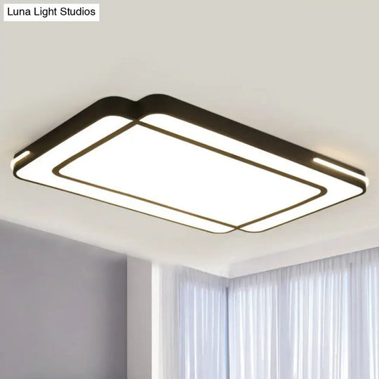 Modern Geometric Acrylic Led Ceiling Light For Living Room - Black Flush Fixture / Warm Rectangle