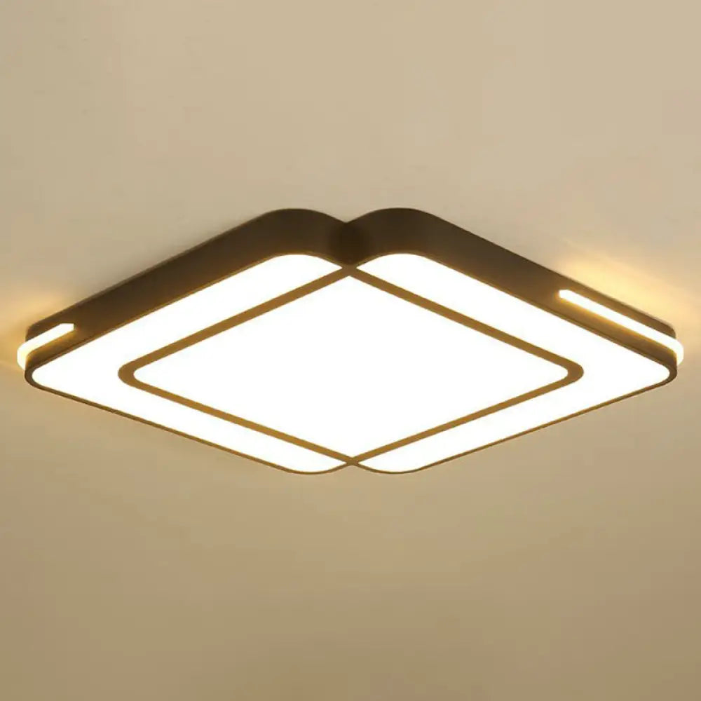 Modern Geometric Acrylic Led Ceiling Light For Living Room - Black Flush Fixture / Warm Square