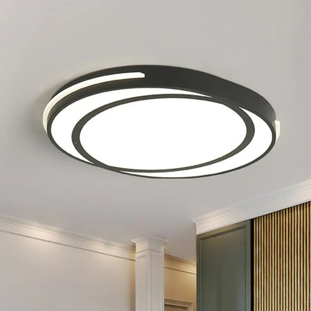 Modern Geometric Acrylic Led Ceiling Light For Living Room - Black Flush Fixture / White Round