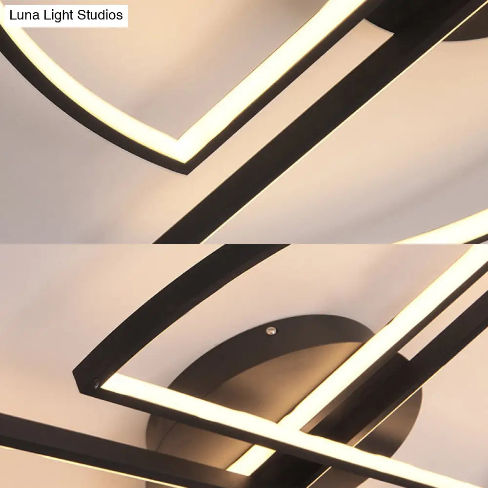 Modern Geometric Acrylic Led Flush Mount Ceiling Light In Black - Warm/White Wide Sizes
