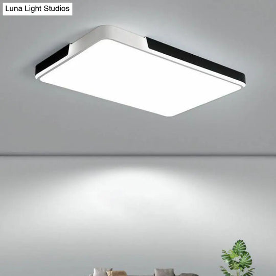 Modern Geometric Acrylic Led Flush Mount Light - Minimalist White Fixture / Rectangle