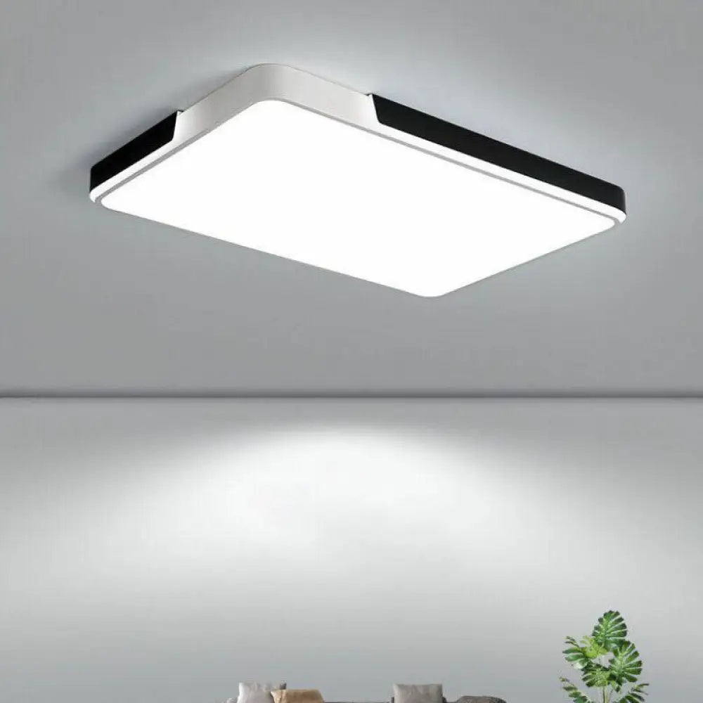 Modern Geometric Acrylic Led Flush Mount Light - Minimalist White Fixture / Rectangle