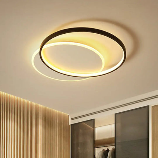 Modern Geometric Black Metal Led Flush Mount Ceiling Light Fixture / Warm Round