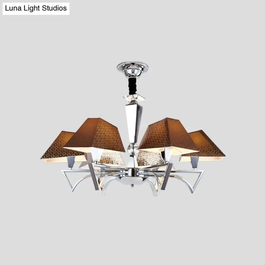 Modern Geometric Ceiling Chandelier - 6-Light Brown Pendant Lamp Fixture With Chrome Arm