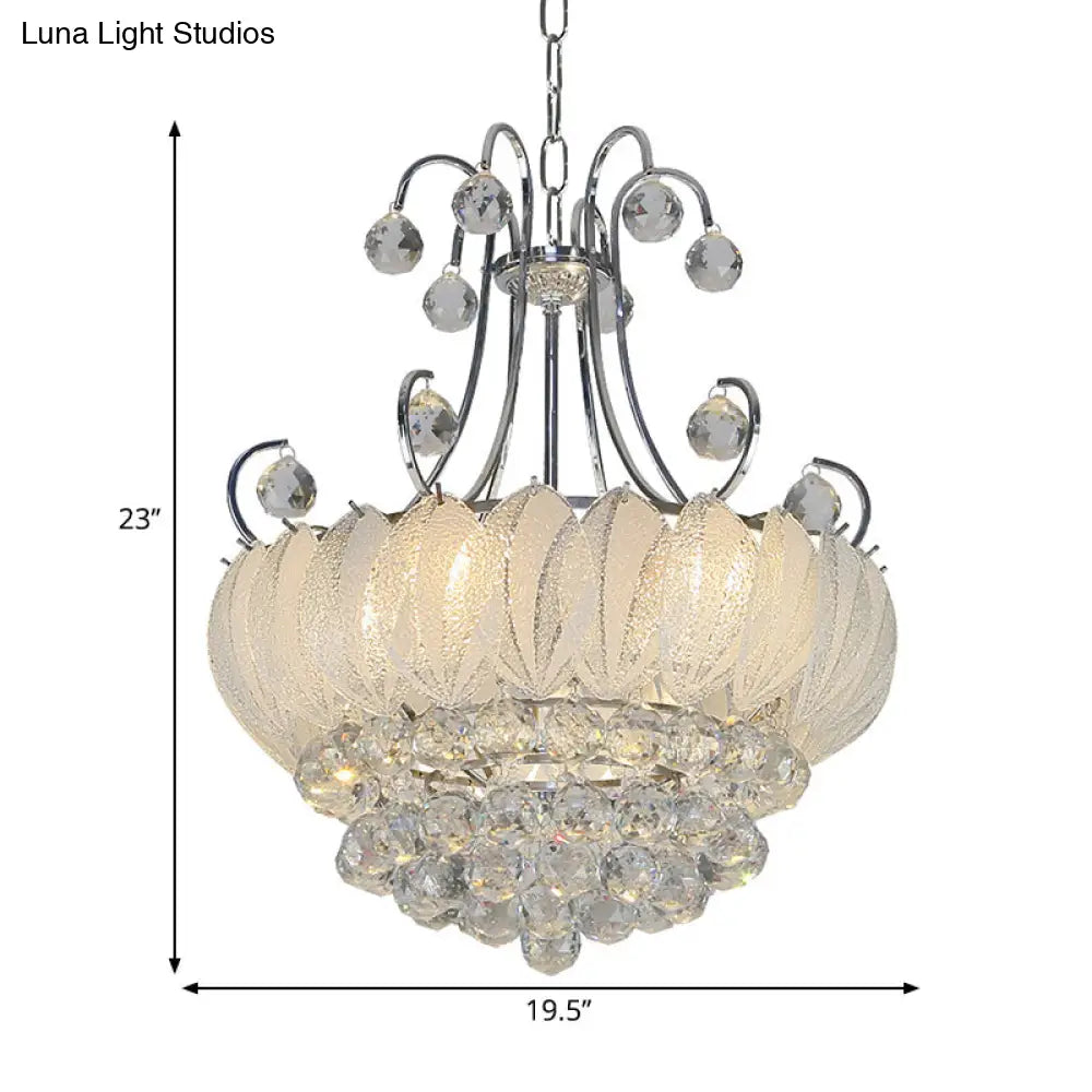 Contemporary Geometric Ceiling Chandelier With Chrome Finish Glass And Crystal Decoration - 4-Bulb