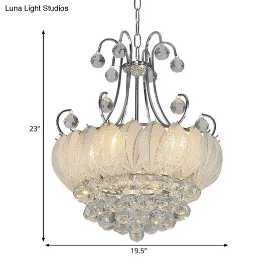 Contemporary Geometric Ceiling Chandelier With Chrome Finish Glass And Crystal Decoration - 4-Bulb