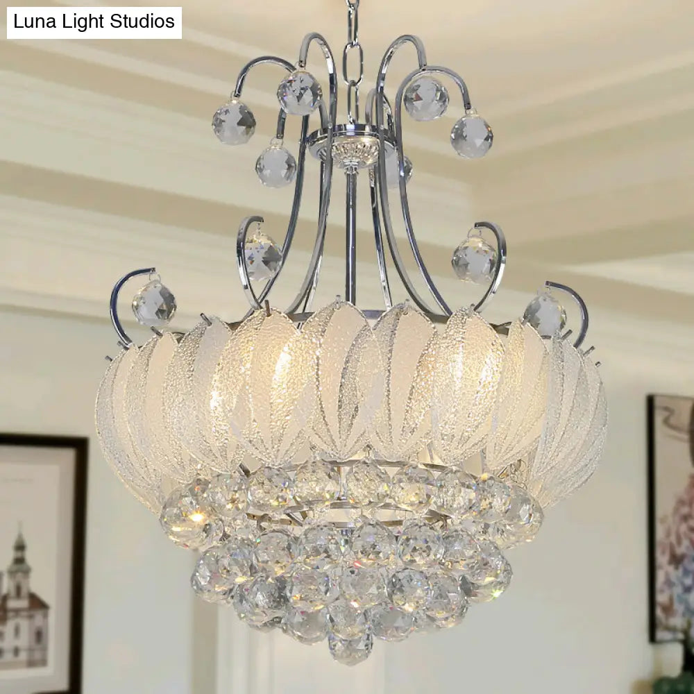 Modern Geometric Ceiling Chandelier With Chrome Finish - 4 Bulbs Pendant Lighting Glass & Crystal