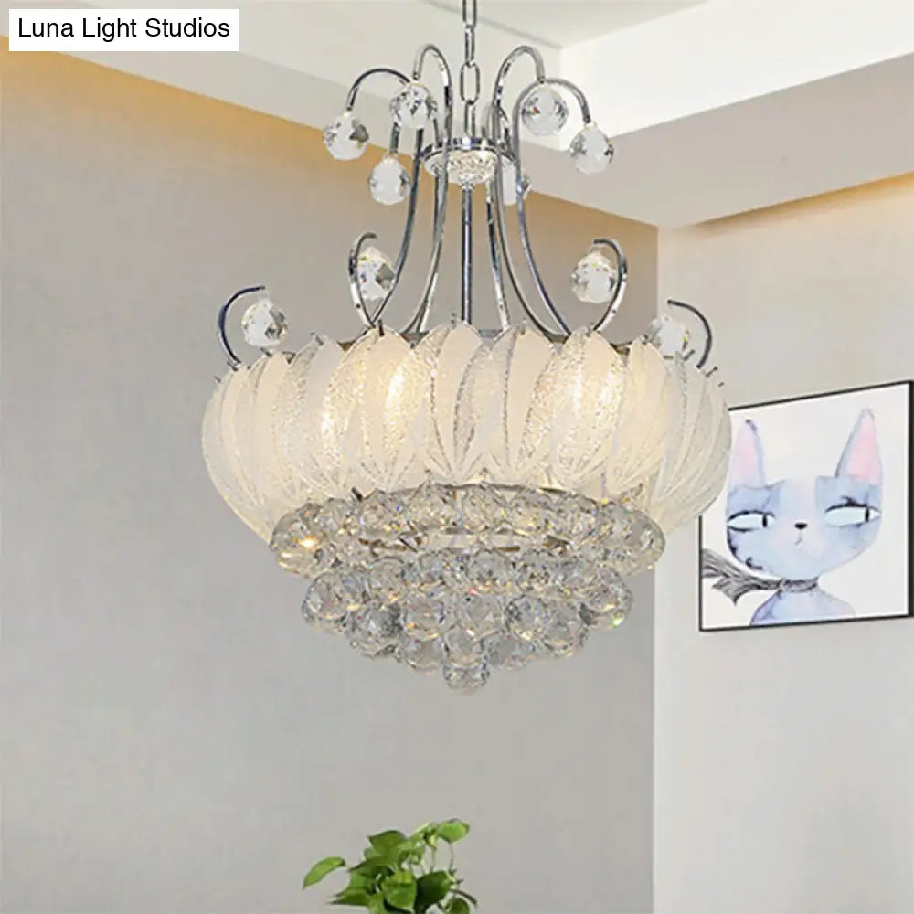 Contemporary Geometric Ceiling Chandelier With Chrome Finish Glass And Crystal Decoration - 4-Bulb