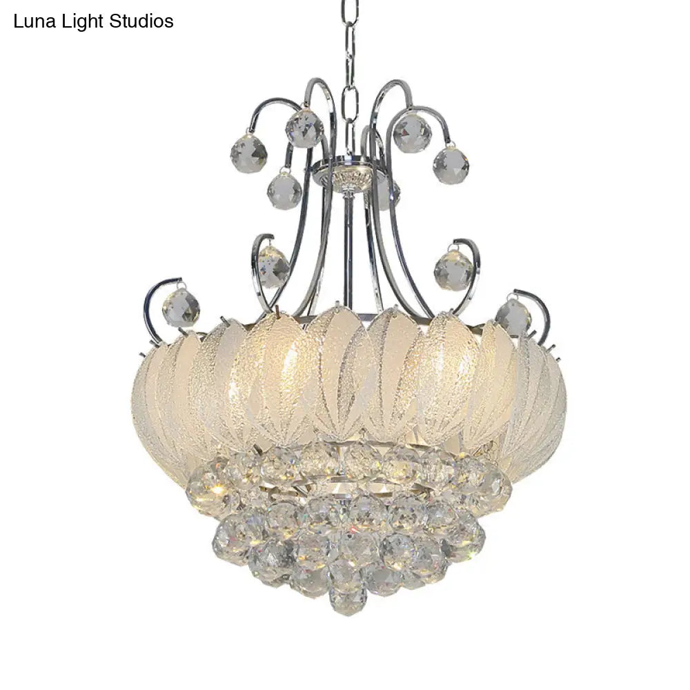 Contemporary Geometric Ceiling Chandelier With Chrome Finish Glass And Crystal Decoration - 4-Bulb