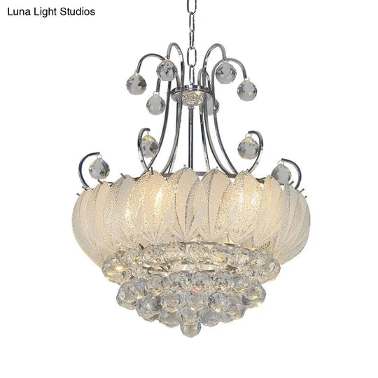 Contemporary Geometric Ceiling Chandelier With Chrome Finish Glass And Crystal Decoration - 4-Bulb