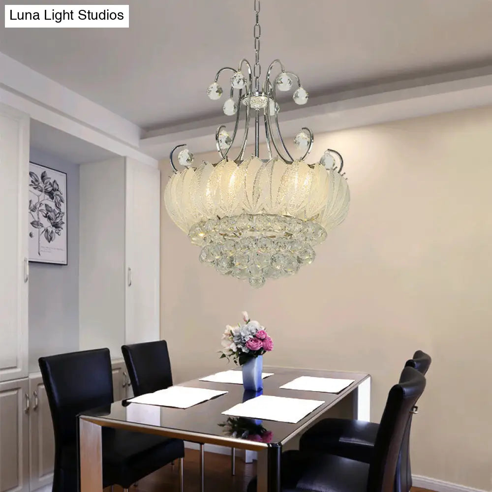 Contemporary Geometric Ceiling Chandelier With Chrome Finish Glass And Crystal Decoration - 4-Bulb