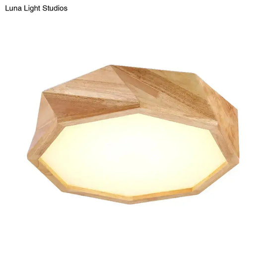 Modern Geometric Ceiling Lamp: Wooden Beige Led Flush Mount Light Warm/White For Hotels