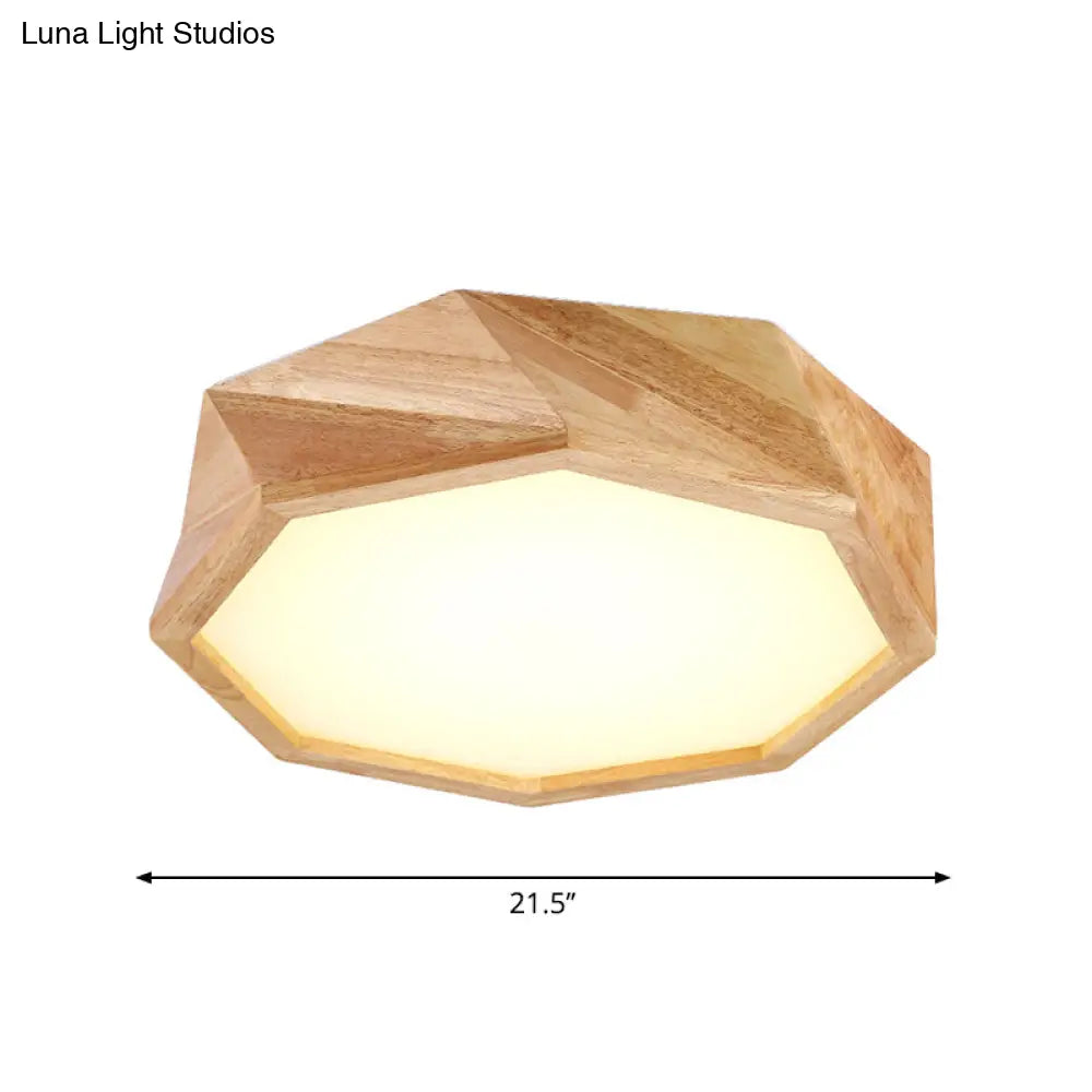 Modern Geometric Ceiling Lamp: Wooden Beige Led Flush Mount Light Warm/White For Hotels (18/21.5/27