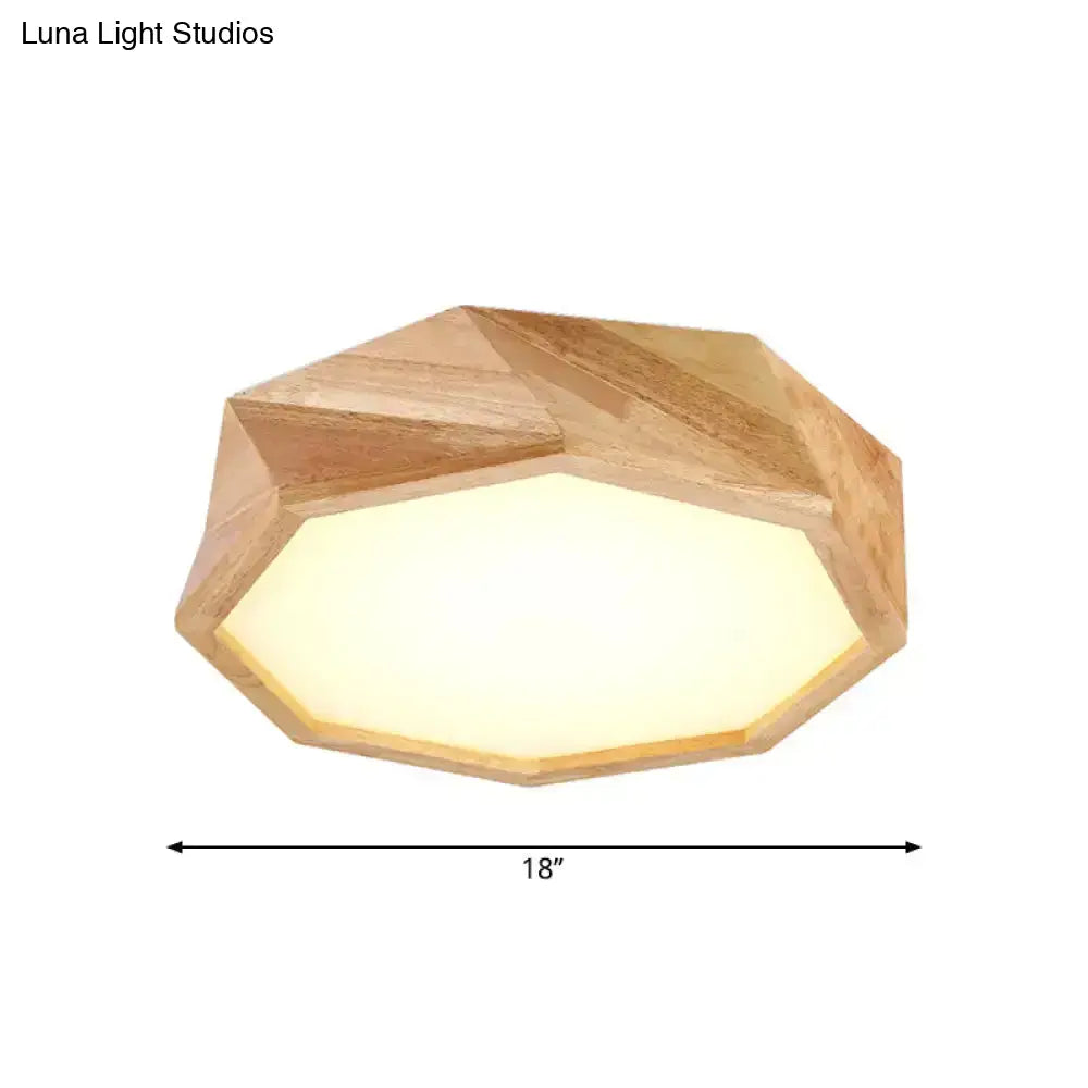 Modern Geometric Ceiling Lamp: Wooden Beige Led Flush Mount Light Warm/White For Hotels