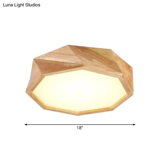 Modern Geometric Ceiling Lamp: Wooden Beige Led Flush Mount Light Warm/White For Hotels