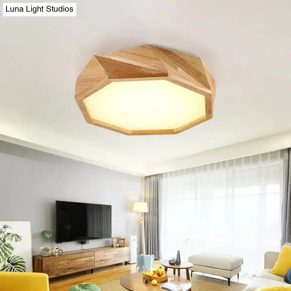 Modern Geometric Ceiling Lamp: Wooden Beige Led Flush Mount Light Warm/White For Hotels