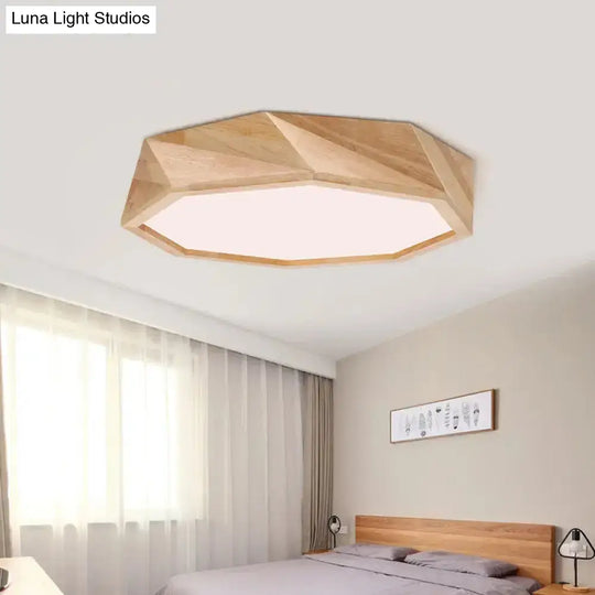 Modern Geometric Ceiling Lamp: Wooden Beige Led Flush Mount Light Warm/White For Hotels