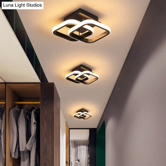 Modern Geometric Ceiling Light: Aluminum Led Semi Flush Mount For Corridor Black / White Square