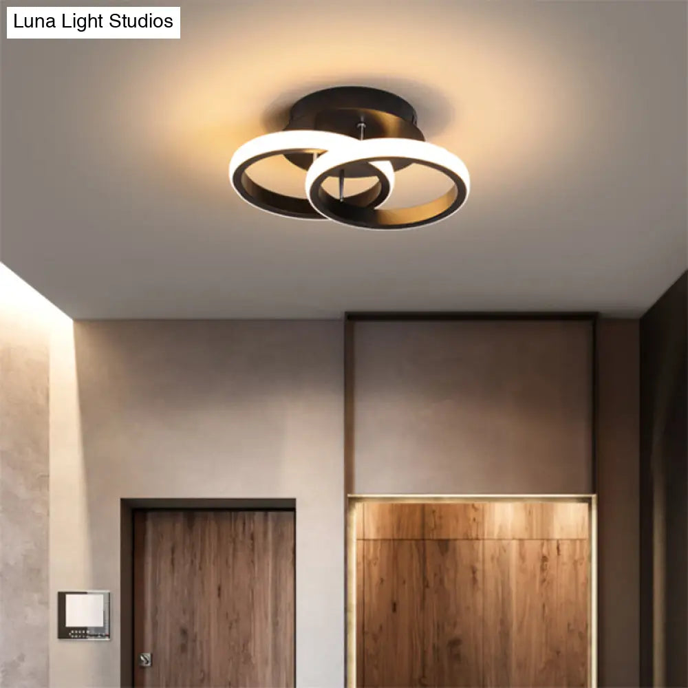 Modern Geometric Ceiling Light: Aluminum Led Semi Flush Mount For Corridor Black / White Round