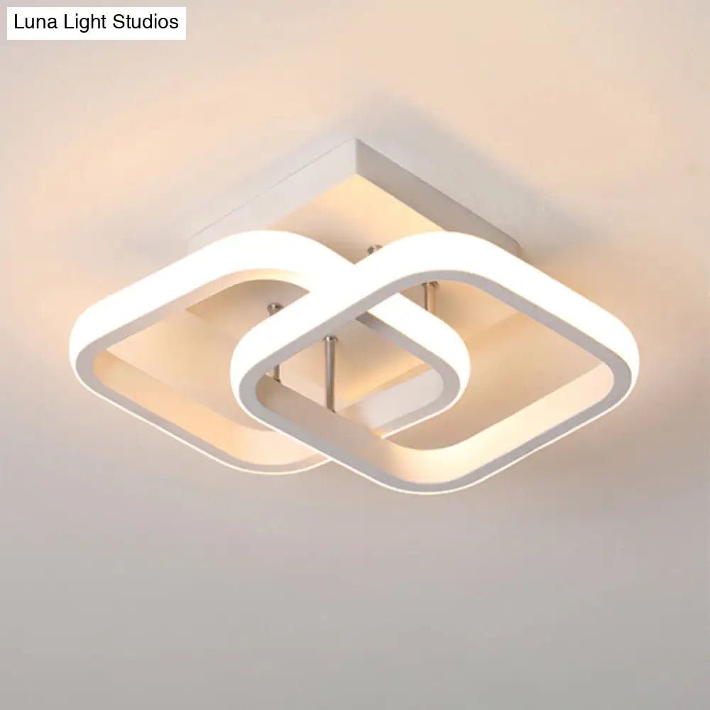 Modern Geometric Ceiling Light: Aluminum Led Semi Flush Mount For Corridor White / Square Plate