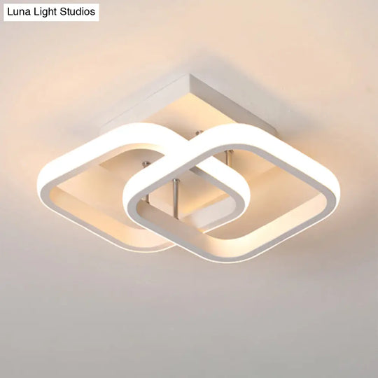Modern Geometric Ceiling Light: Aluminum Led Semi Flush Mount For Corridor White / Square Plate