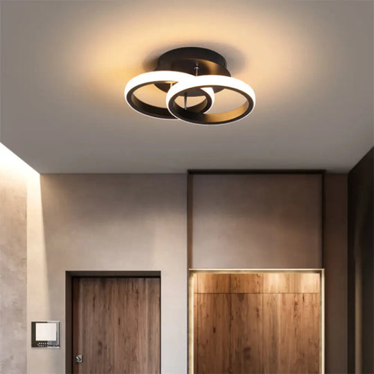 Modern Geometric Ceiling Light: Aluminum Led Semi Flush Mount For Corridor Black / White Round