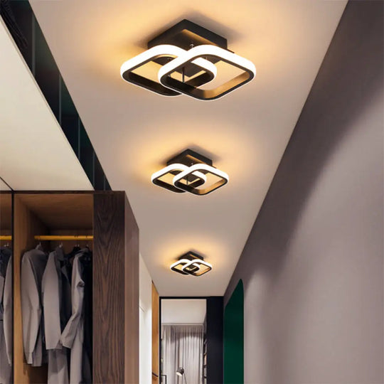 Modern Geometric Ceiling Light: Aluminum Led Semi Flush Mount For Corridor Black / White Square