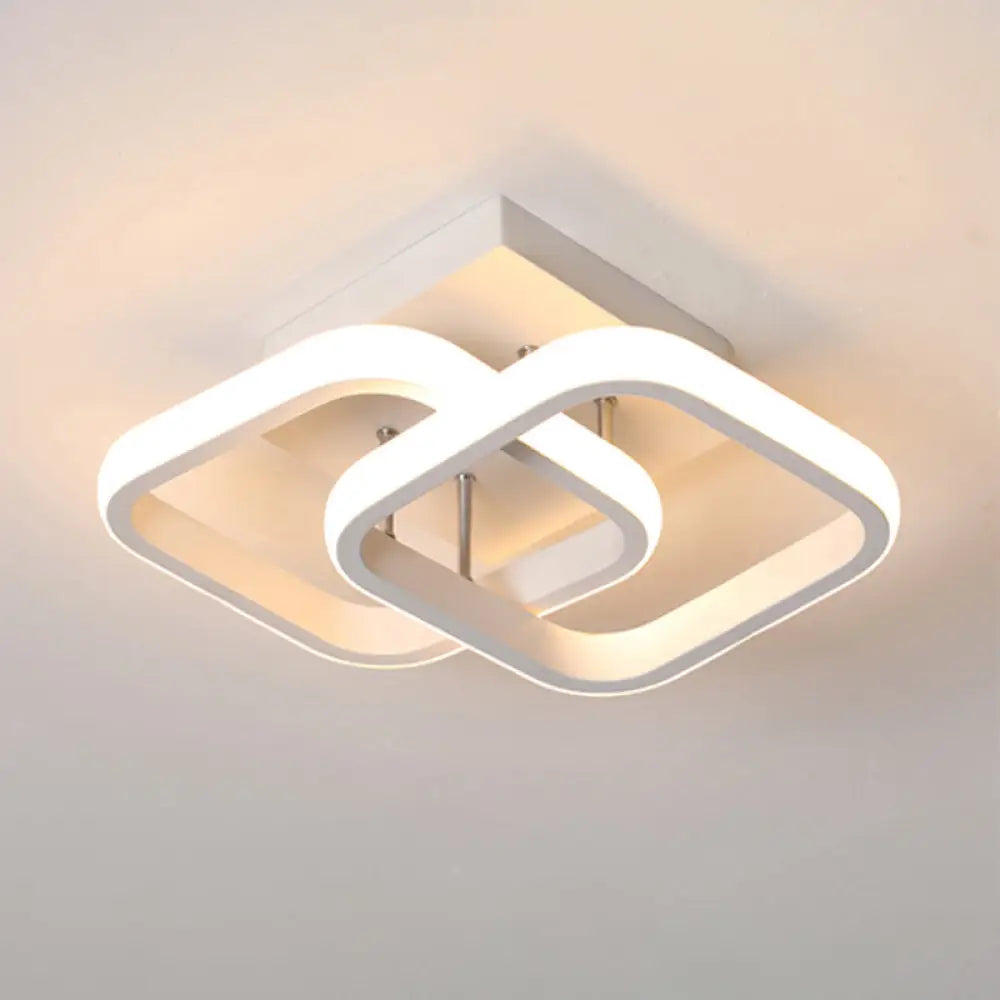 Modern Geometric Ceiling Light: Aluminum Led Semi Flush Mount For Corridor White / Square Plate