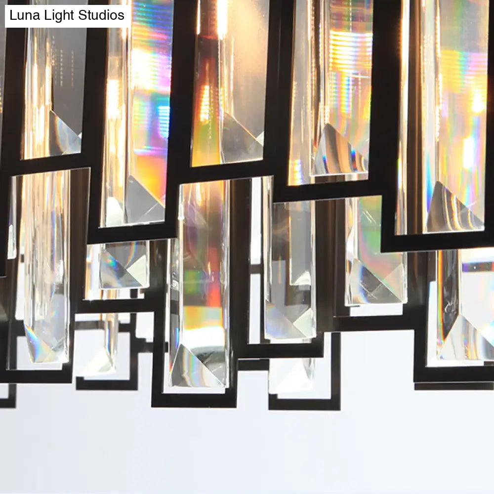 Modern Geometric Crystal Block Chandelier With Black Metal Frame - 12 Light Ceiling For Bedroom