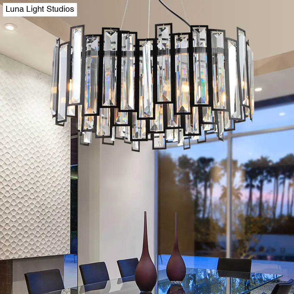 Modern Geometric Crystal Block Chandelier With Black Metal Frame - 12 Light Ceiling For Bedroom