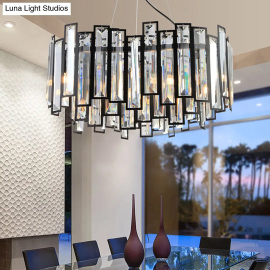 Modern Geometric Crystal Block Chandelier With Black Metal Frame - 12 Light Ceiling For Bedroom