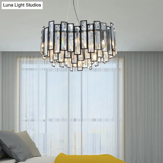 Contemporary Geometric Crystal Block Chandelier With Black Metal Frame - 12-Light Bedroom Ceiling