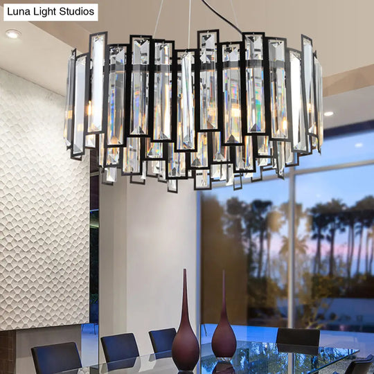 Contemporary Geometric Crystal Block Chandelier With Black Metal Frame - 12-Light Bedroom Ceiling