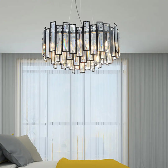 Modern Geometric Crystal Block Chandelier With Black Metal Frame - 12 Light Ceiling For Bedroom