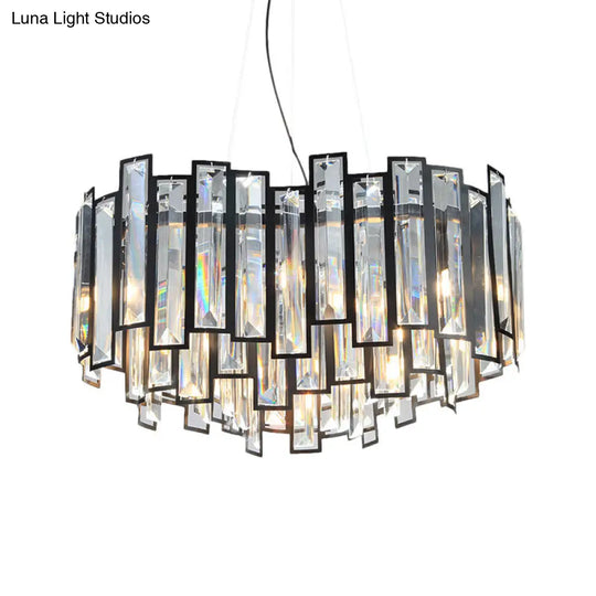 Contemporary Geometric Crystal Block Chandelier With Black Metal Frame - 12-Light Bedroom Ceiling