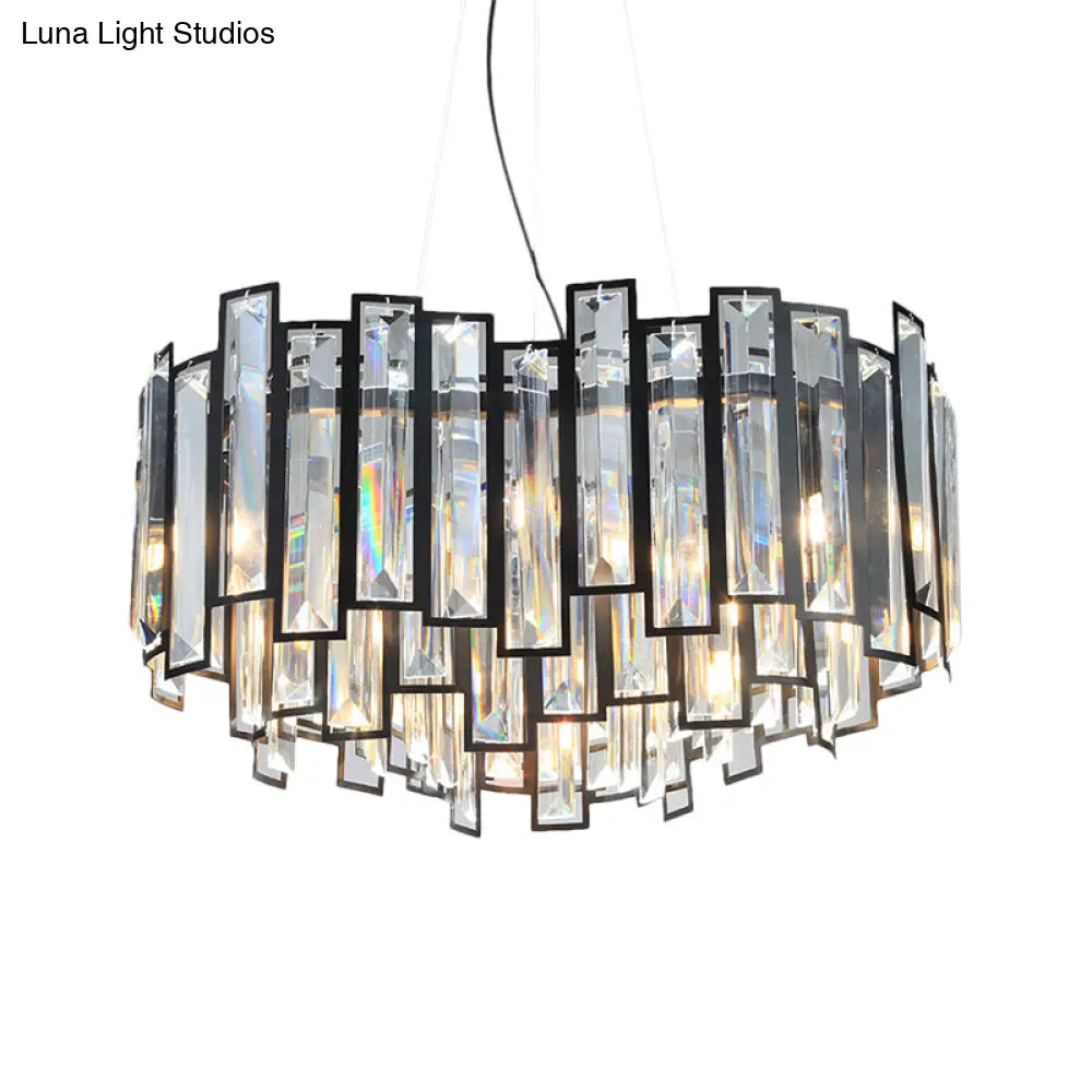 Modern Geometric Crystal Block Chandelier With Black Metal Frame - 12 Light Ceiling For Bedroom