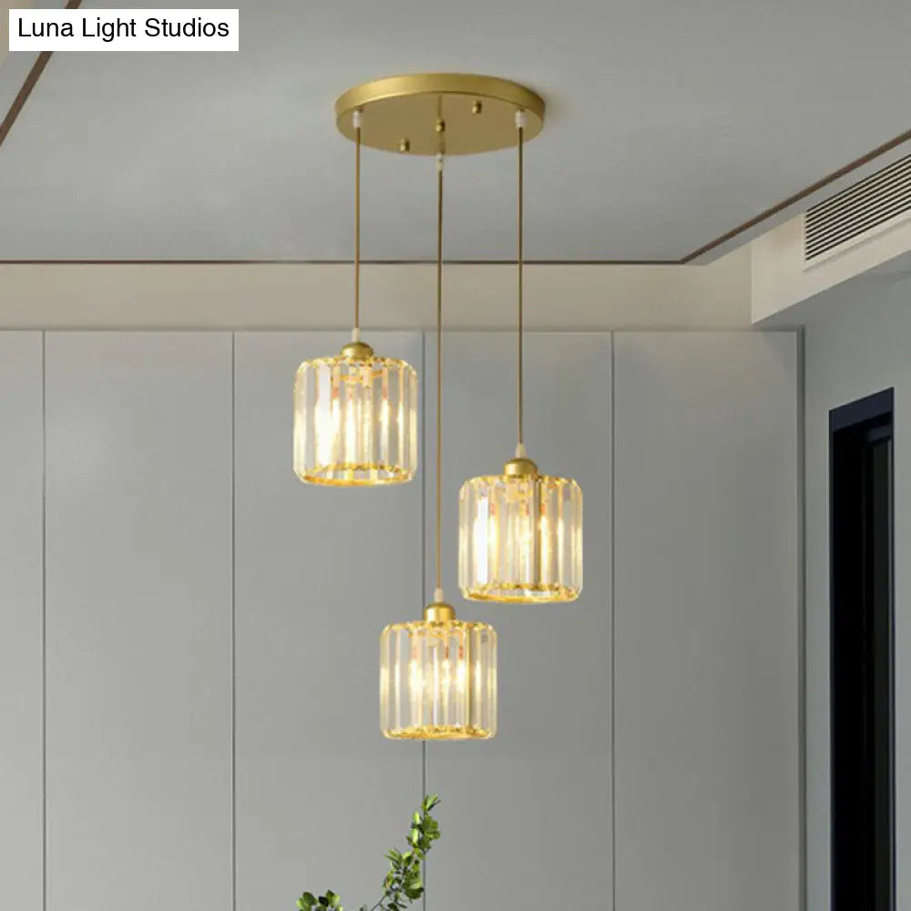 Modern Geometric Crystal Block Pendant Light - 3-Light Ceiling Fixture For Living Room