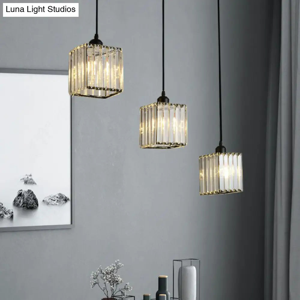 Modern Geometric Crystal Block Pendant Light - 3-Light Ceiling Fixture For Living Room