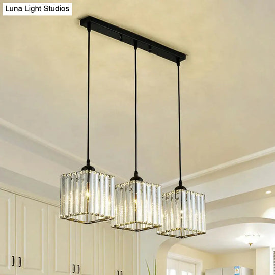 Postmodern Clear Crystal Block Pendant Light - 3-Light Hanging Fixture For Living Room Ceiling