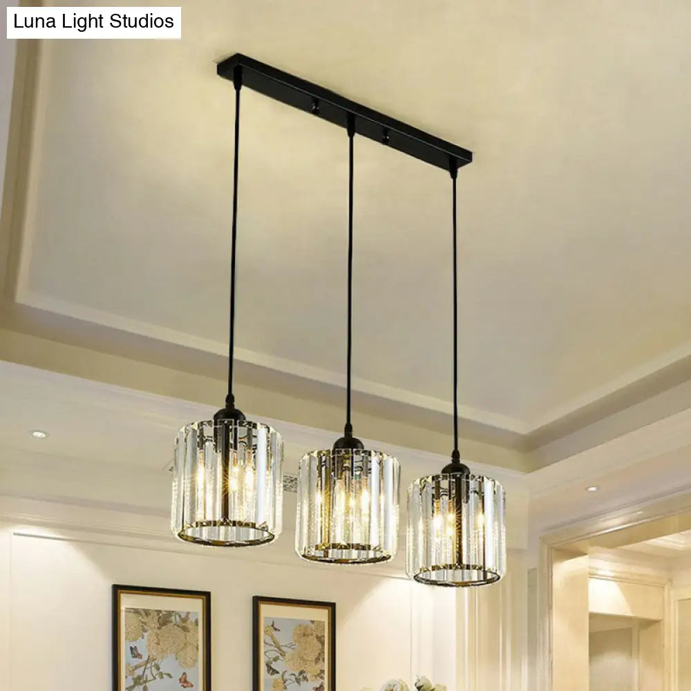 Modern Geometric Crystal Block Pendant Light - 3-Light Ceiling Fixture For Living Room