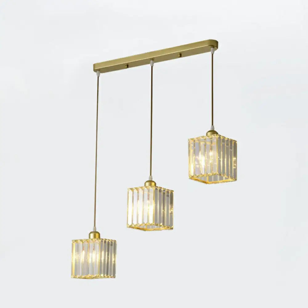 Modern Geometric Crystal Block Pendant Light - 3-Light Ceiling Fixture For Living Room Gold / Linear