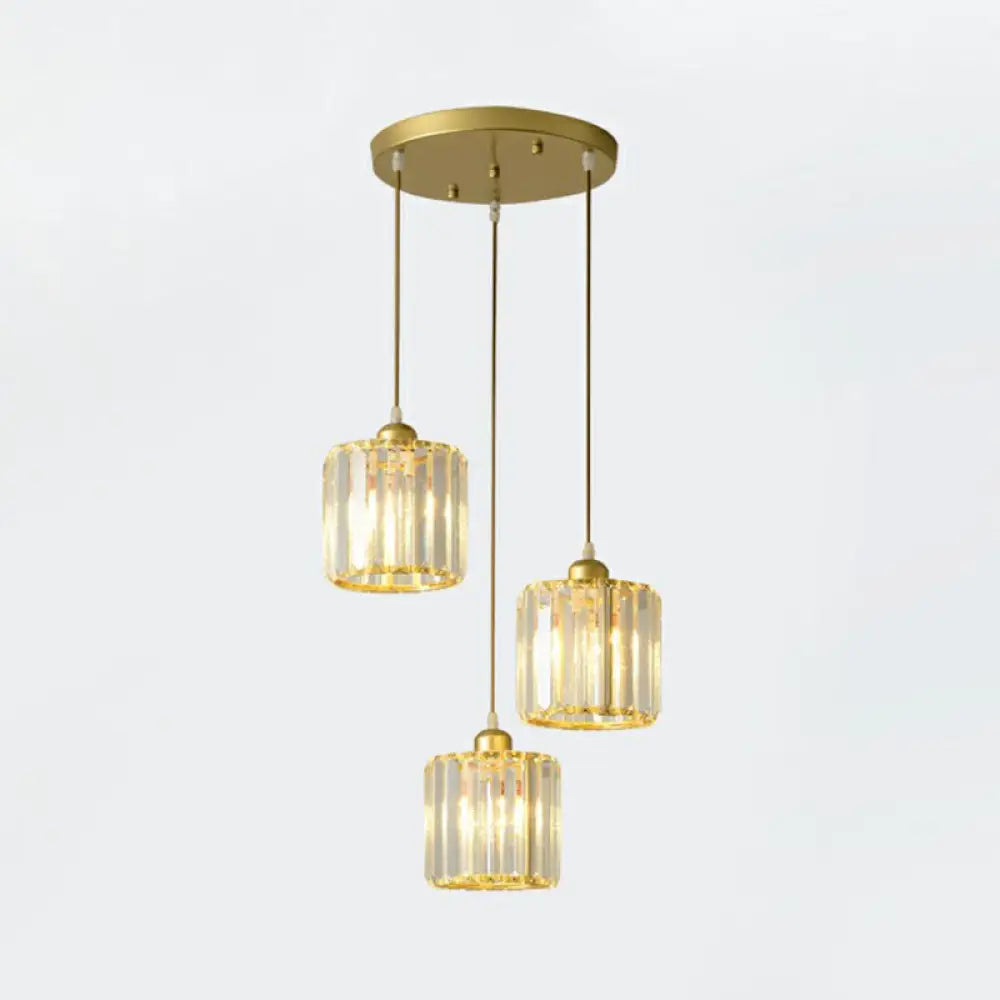 Modern Geometric Crystal Block Pendant Light - 3-Light Ceiling Fixture For Living Room Gold / Round