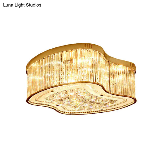 Modern Geometric Crystal Flush Mount Ceiling Light Fixture - 4-Gold Head Design