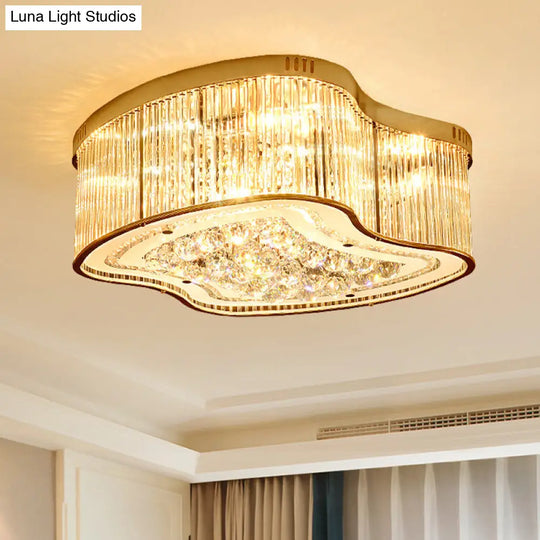 Modern Geometric Crystal Flush Mount Ceiling Light Fixture - 4-Gold Head Design