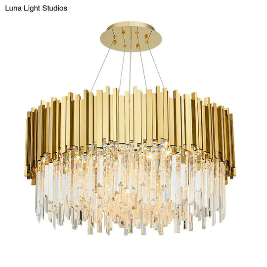 Modern Geometric Crystal Prism Chandelier With 12 Gold Heads For Living Room Island