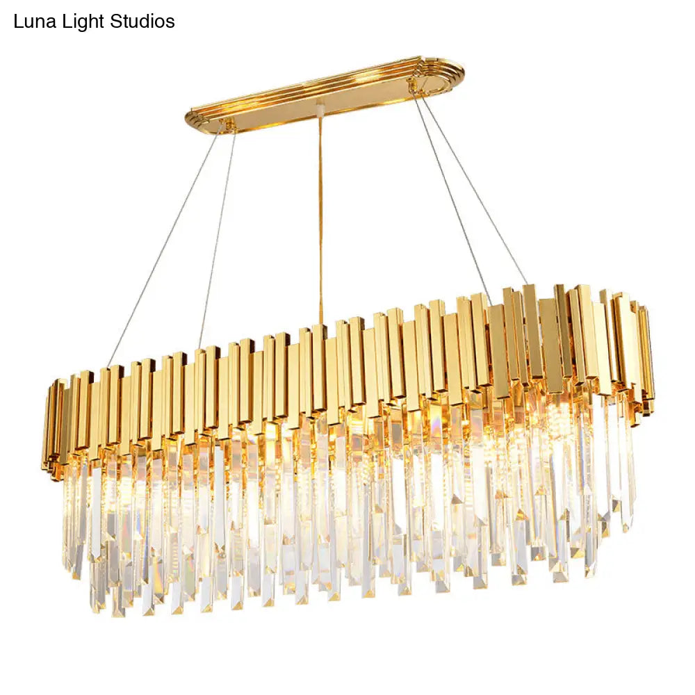 Modern Geometric Crystal Prism Chandelier With 12 Gold Heads For Living Room Island