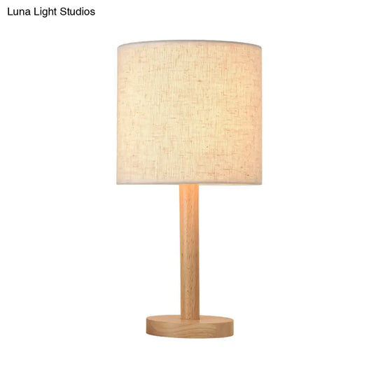 Modern Geometric Fabric Table Lamp With Wooden Base - Single White Nightstand Light